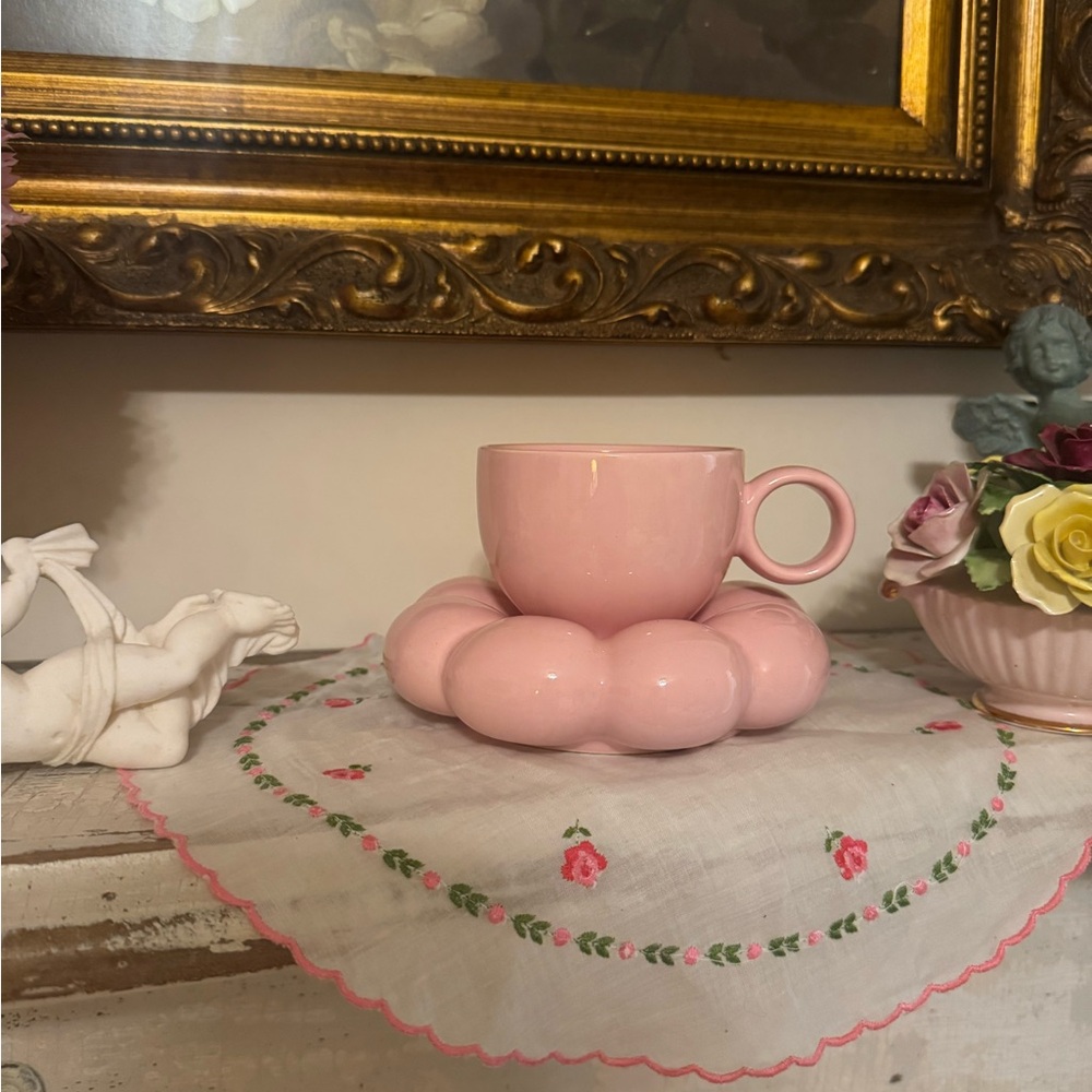 Pink Bubble Tea Cup and Saucer